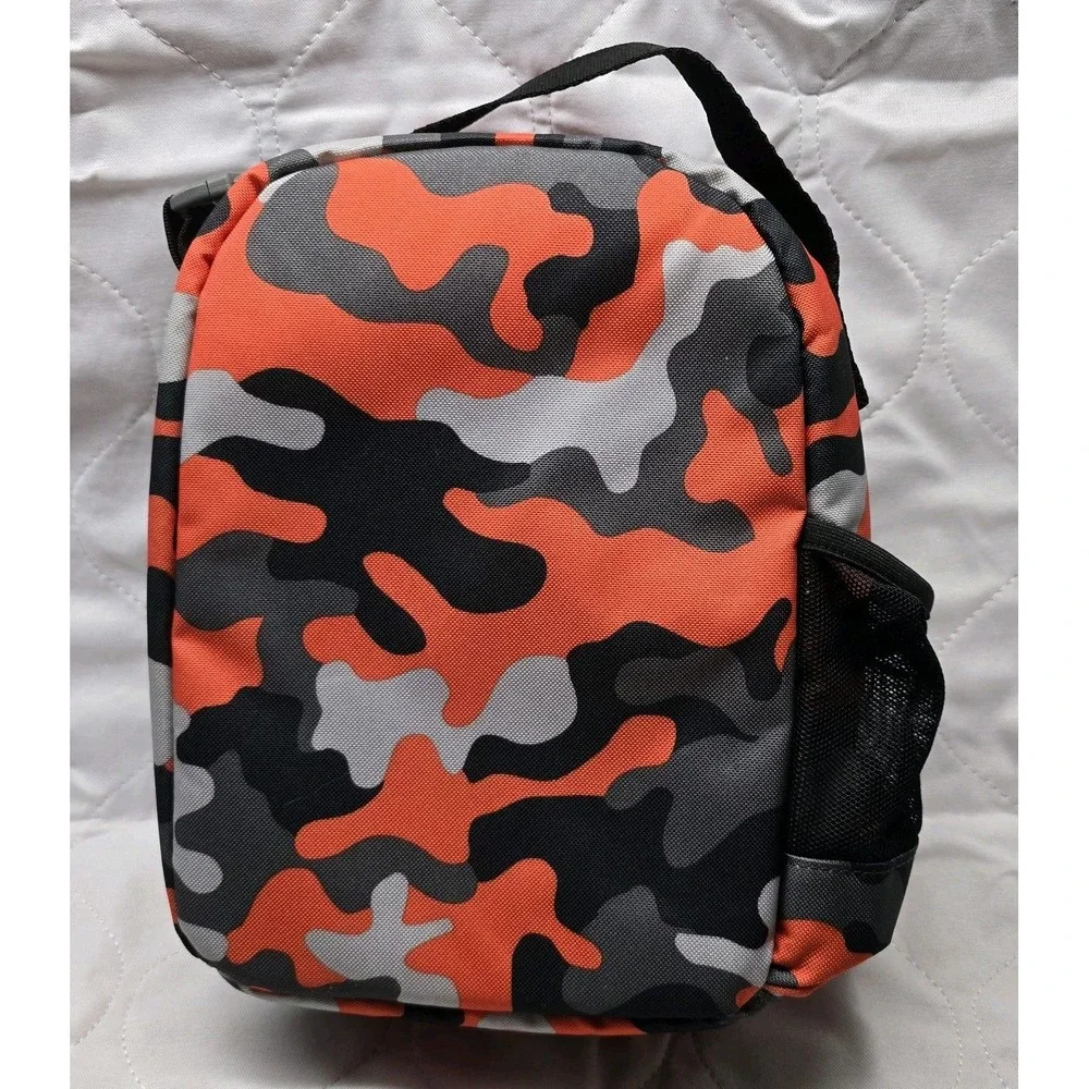 Lands' End Orange Gray Black Camo Lunch Box Zip‎ Around Bag